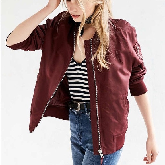 Silence + Noise Maroon Bomber Jacket - Picture 4 of 5